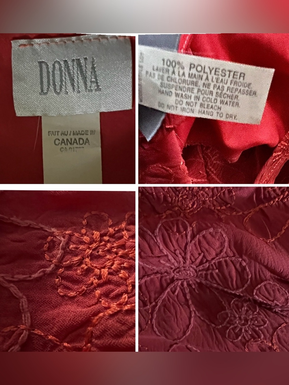 🇨🇦Burnt Orange Floral Embroidered Knee-Length Dress Ruffle Hem Romantic Festival - Picture 8 of 12